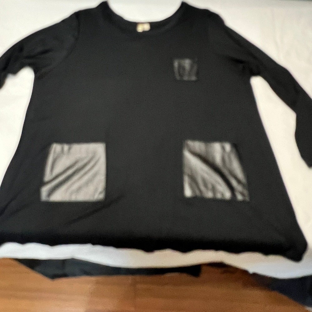 Comfy USA Edgy Minimalist Urban Tunic Faux Leather Pockets Monochrome Relaxed XL - Picture 4 of 9